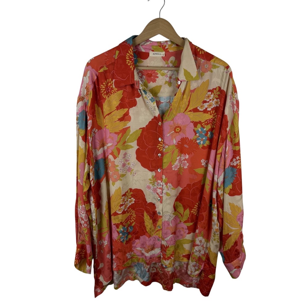 Spell Floral Tyler Printed Button Down Shirt XL Multicolor Boho Oversized Retro - Picture 2 of 14